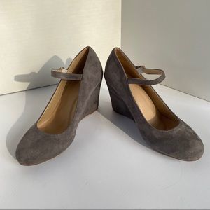 Gray Faux Suede Wedge Mary Janes